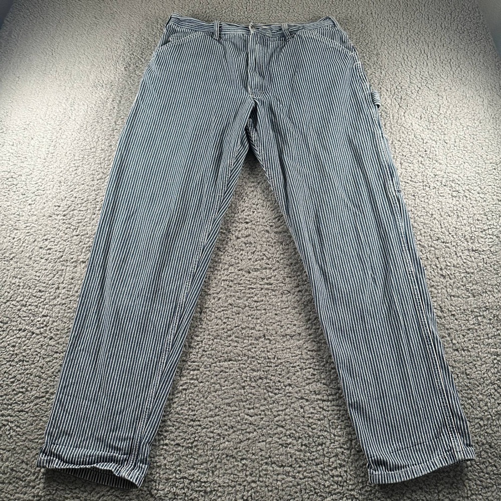 Vtg Stan Ray Pants Mens 32 Carpenter Hickory Stripe Workwear Blue White Railroad